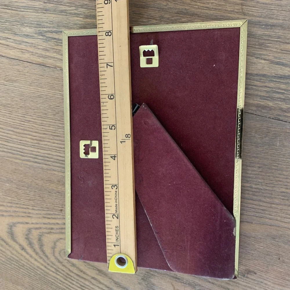 Vintage Gold Tone Metal 5x7 Photo Frames Set of 2 Embossed Border Velvet Back
